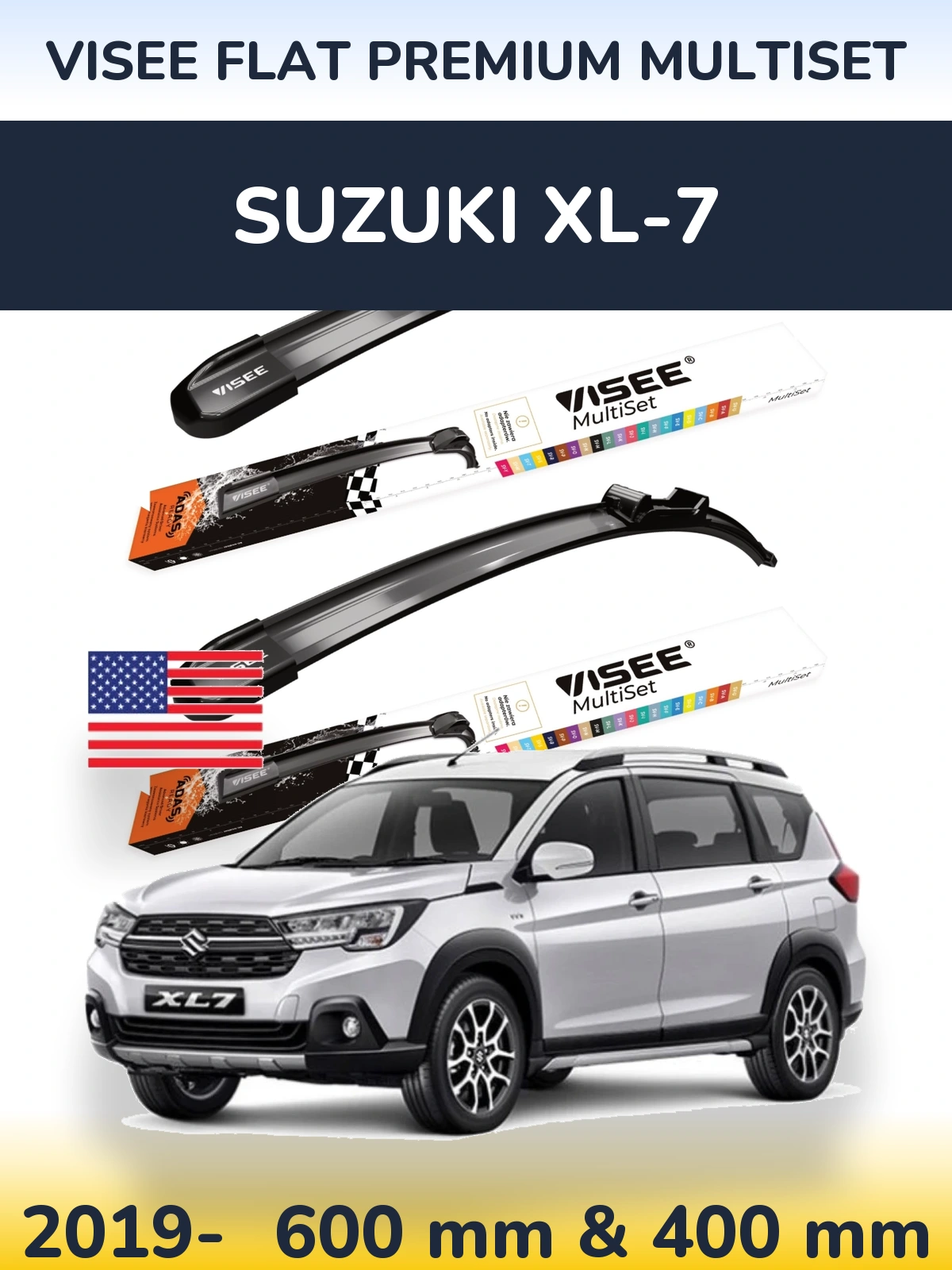 Комплект передніх щіток VISEE FLAT PREMIUM MultiSet 600 & 400 мм для Suzuki XL-7 2019-2026