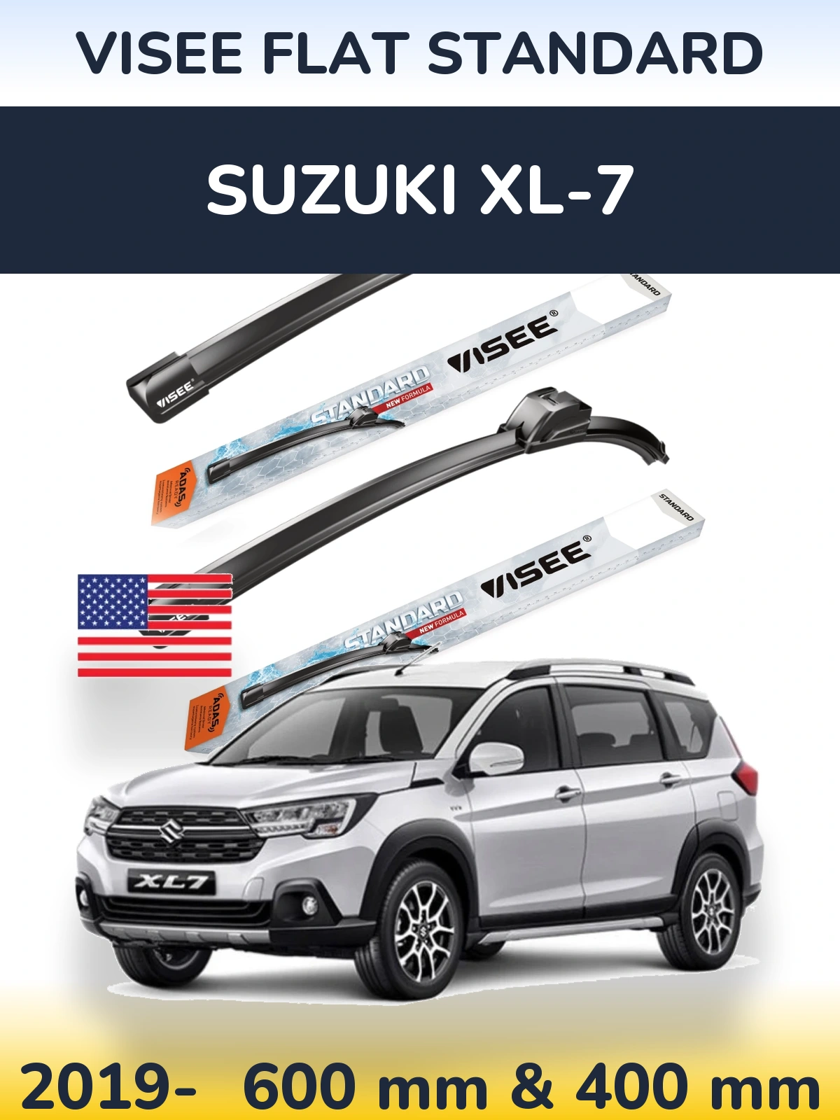 Комплект передних дворников VISEE FLAT STANDARD 600 & 400 мм для Suzuki XL-7 2019-2026