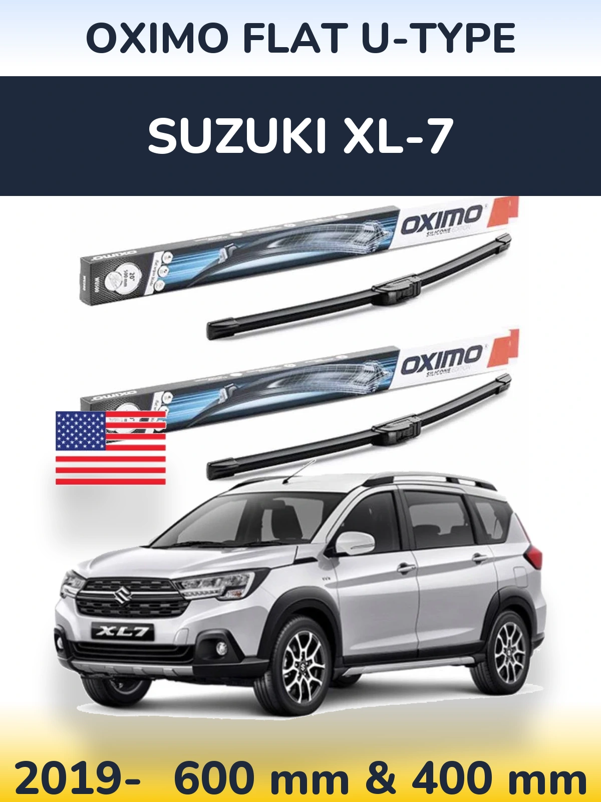 Комплект передних дворников Oximo Flat U-type 600 & 400 мм для Suzuki XL-7 2019-2026