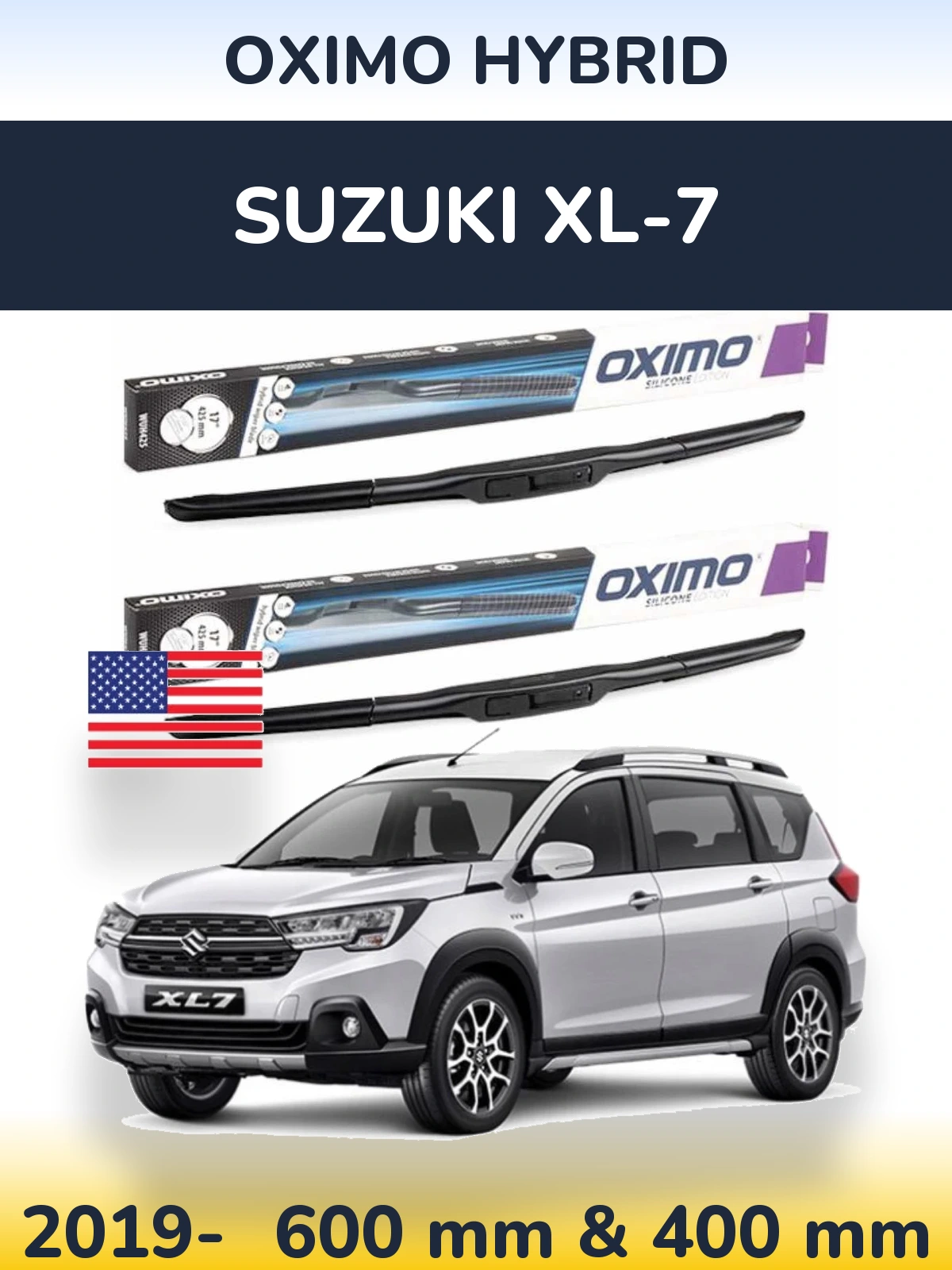 Комплект передних дворников Oximo Hybrid 600 & 400 мм для Suzuki XL-7 2019-2026