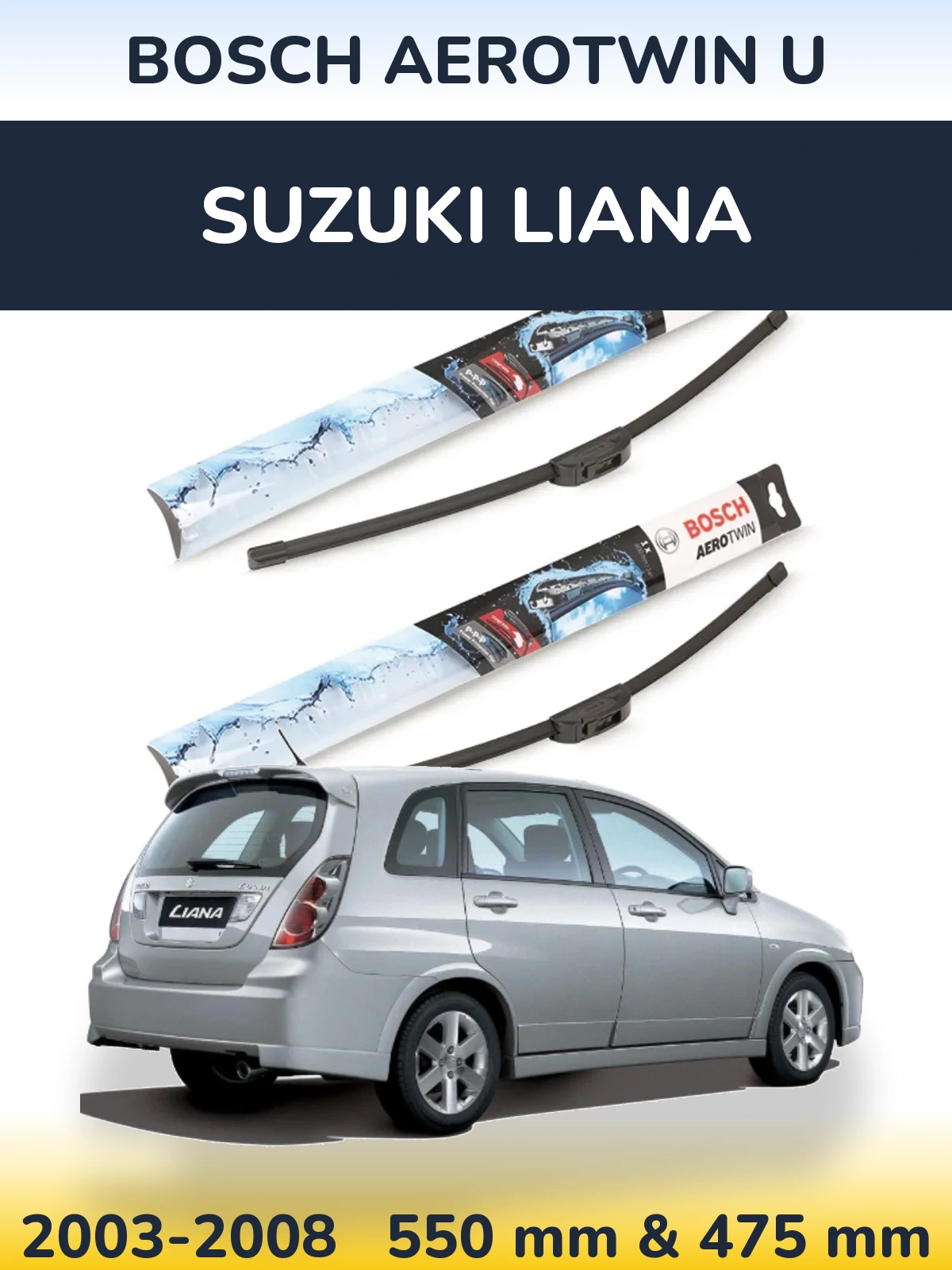 Комплект передніх щіток BOSCH AeroTwin U 550 & 475 мм для Suzuki Liana 2003-2008