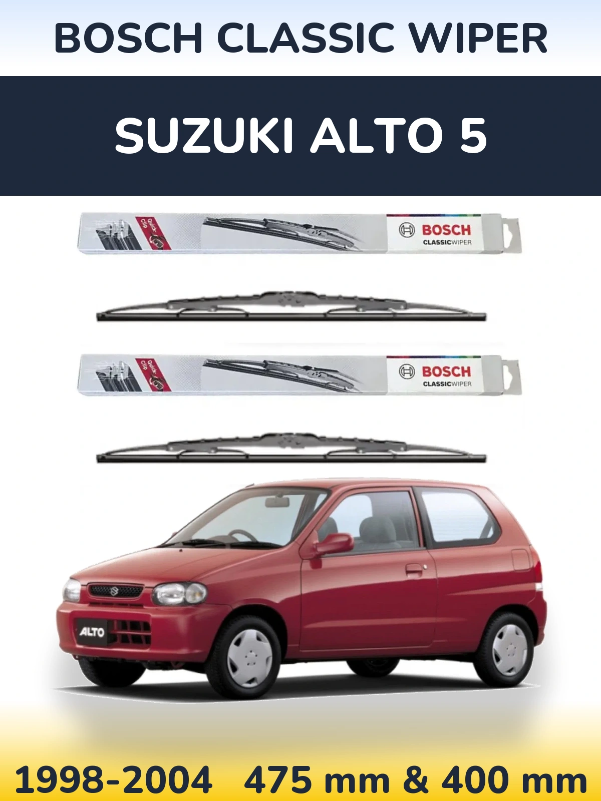 Комплект передних дворников BOSCH Classic Wiper 475 & 400 мм для Suzuki Alto 5 1998-2004