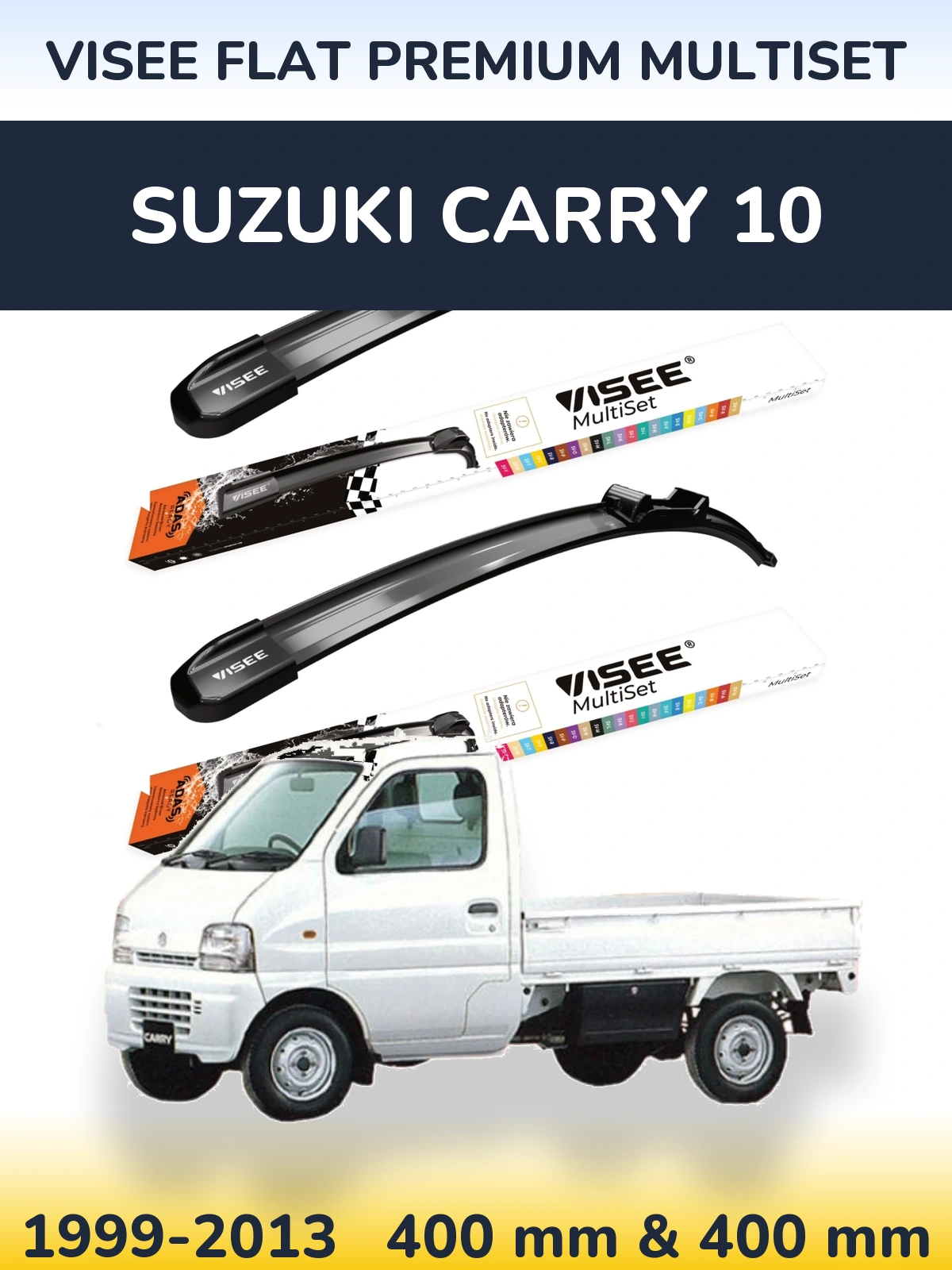 Front wiper blade set VISEE FLAT PREMIUM MultiSet 400 & 400 mm for Suzuki Carry 10 1999-2013