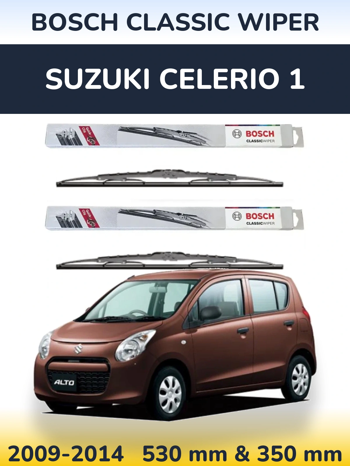 Komplet przednich wycieraczek BOSCH Classic Wiper 530 & 340 mm do Suzuki Celerio 1 2009-2014