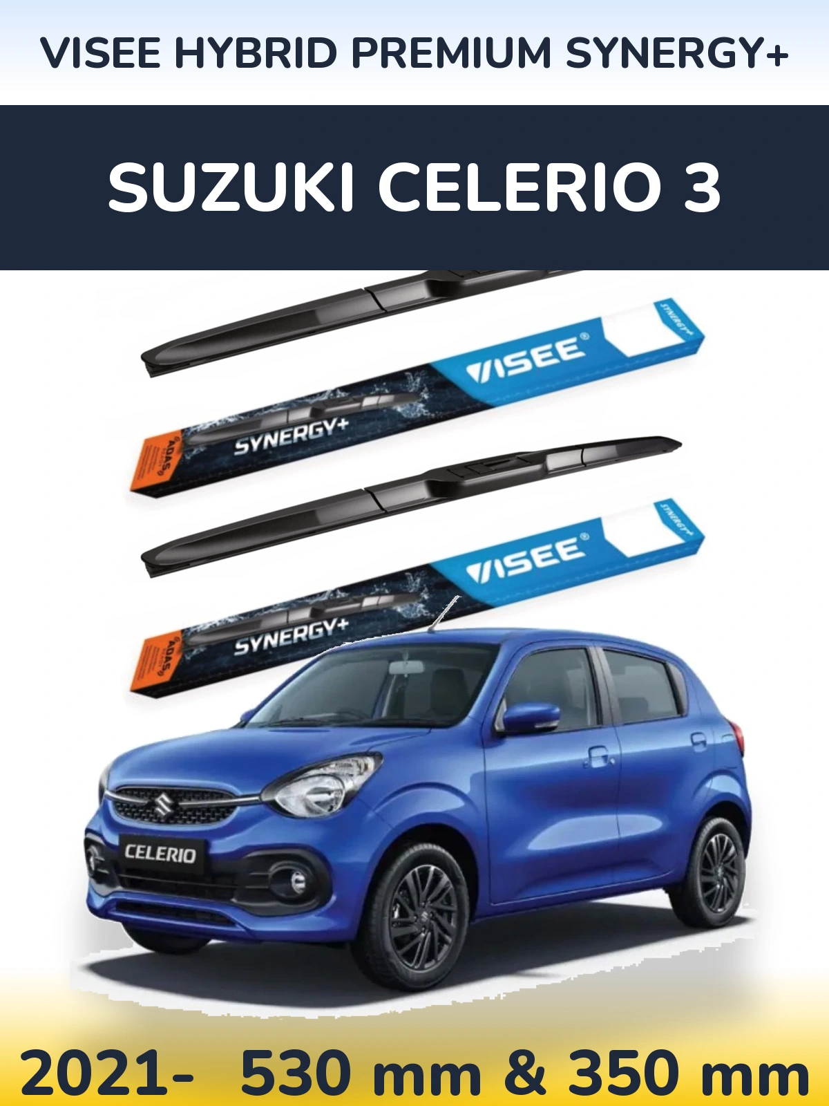 Комплект передних дворников VISEE HYBRID PREMIUM SYNERGY+ 530 & 350 мм для Suzuki Celerio 3 2021-2026