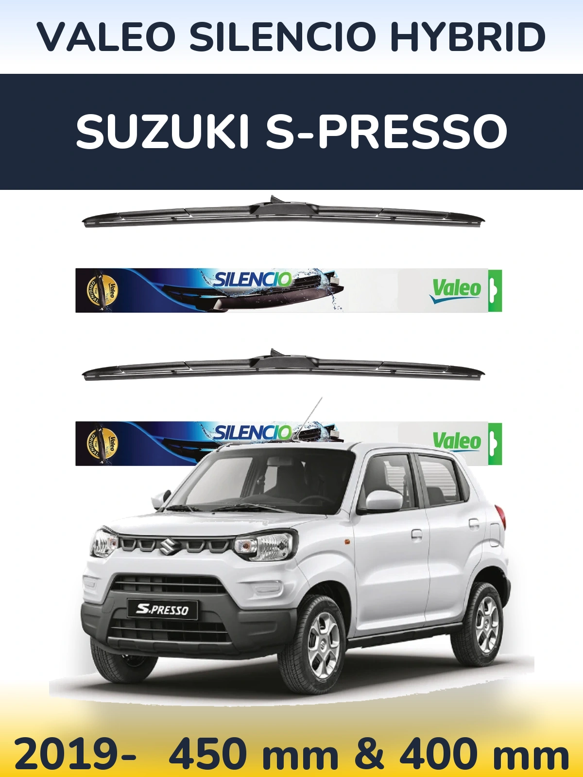 Komplet przednich wycieraczek Valeo Silencio Hybrid 450 & 400 mm do Suzuki S-Presso 2019-2026