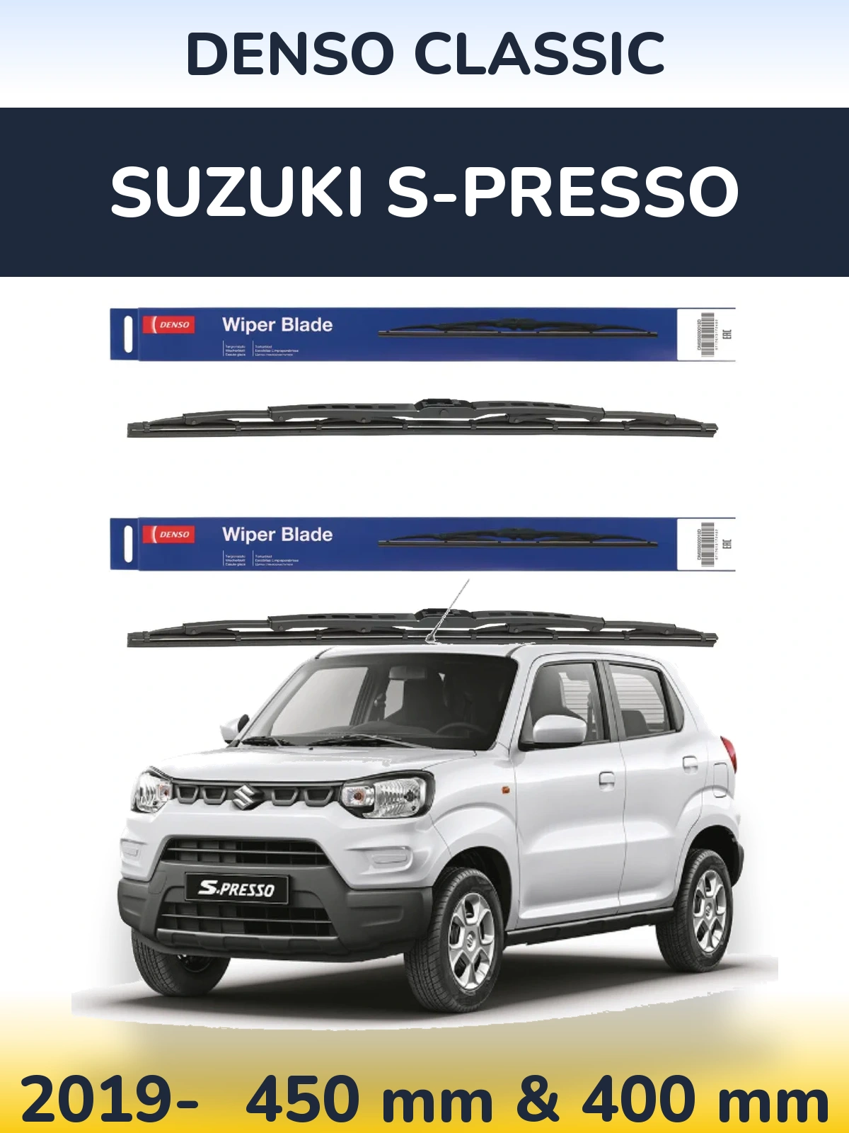 Komplet przednich wycieraczek Denso Classic 450 & 400 mm do Suzuki S-Presso 2019-2026