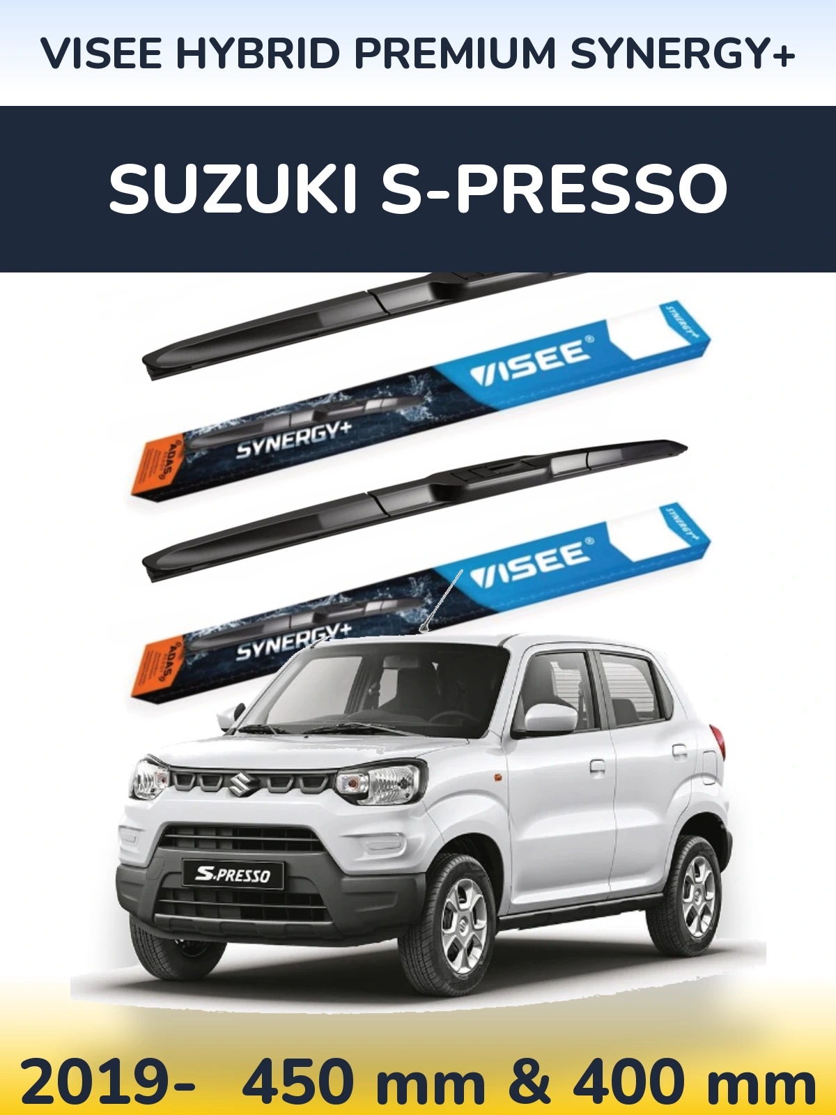 Front wiper blade set VISEE HYBRID PREMIUM SYNERGY+ 450 & 400 mm for Suzuki S-Presso 2019-2026