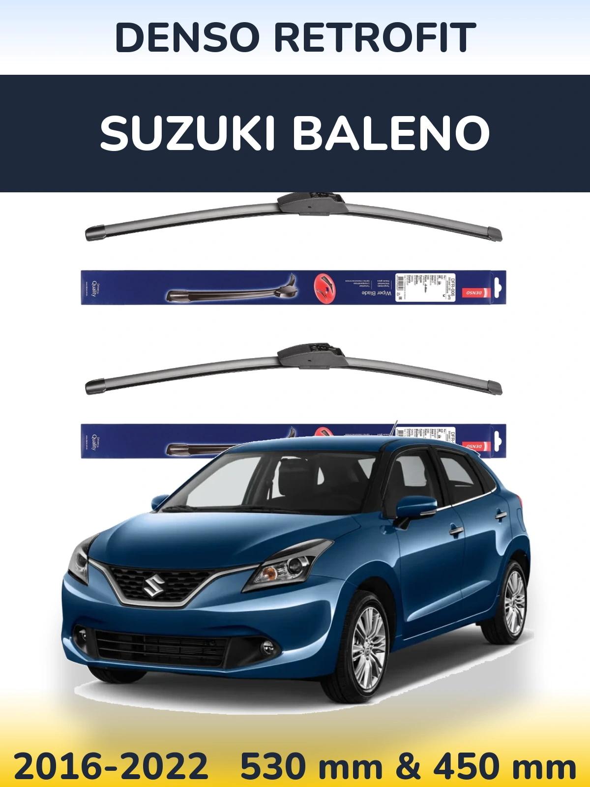 Komplet przednich wycieraczek Denso Retrofit 530 & 450 mm do Suzuki Baleno 2016-2022