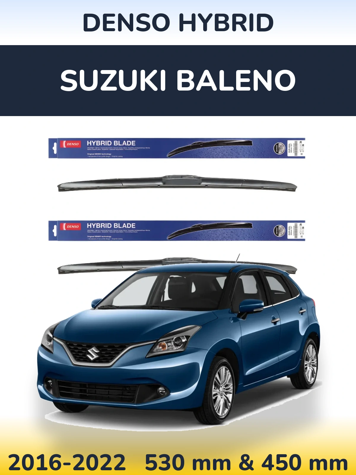 Komplet przednich wycieraczek Denso Hybrid 530 & 450 mm do Suzuki Baleno 2016-2022