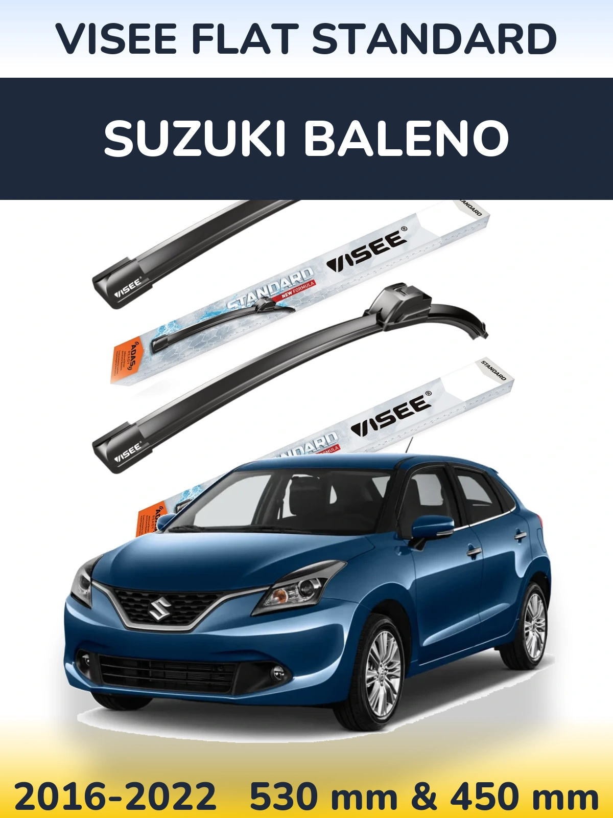 Komplet przednich wycieraczek VISEE FLAT STANDARD 530 & 450 mm do Suzuki Baleno 2016-2022