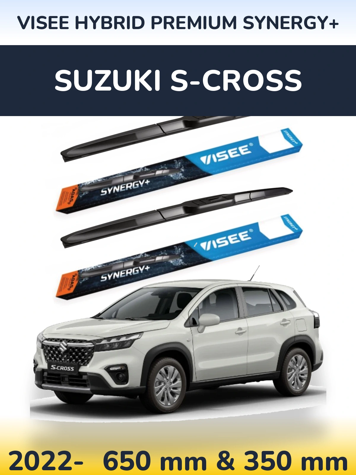 Комплект передних дворников VISEE HYBRID PREMIUM SYNERGY+ 650 & 350 мм для Suzuki S-Cross 2022-2026