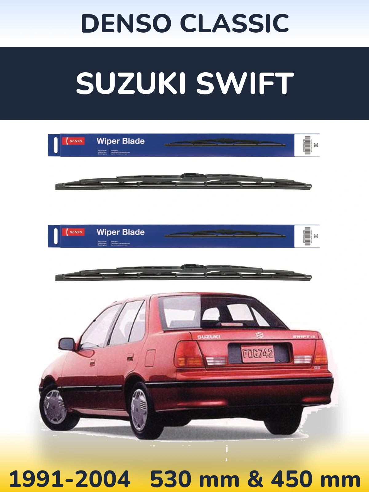 Komplet przednich wycieraczek Denso Classic 530 & 450 mm do Suzuki Swift 1991-2004