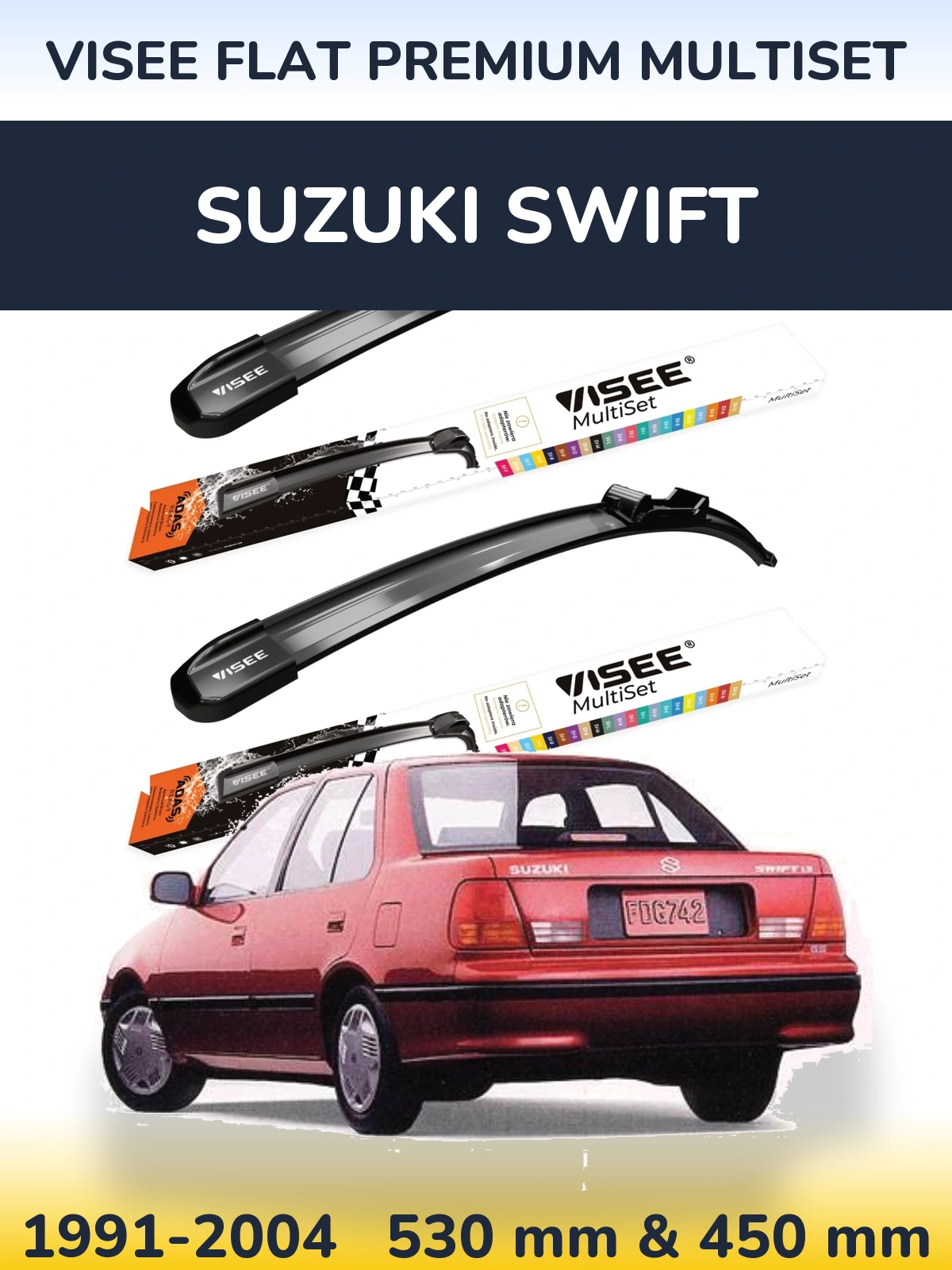 Komplet przednich wycieraczek VISEE FLAT PREMIUM MultiSet 530 & 450 mm do Suzuki Swift 1991-2004