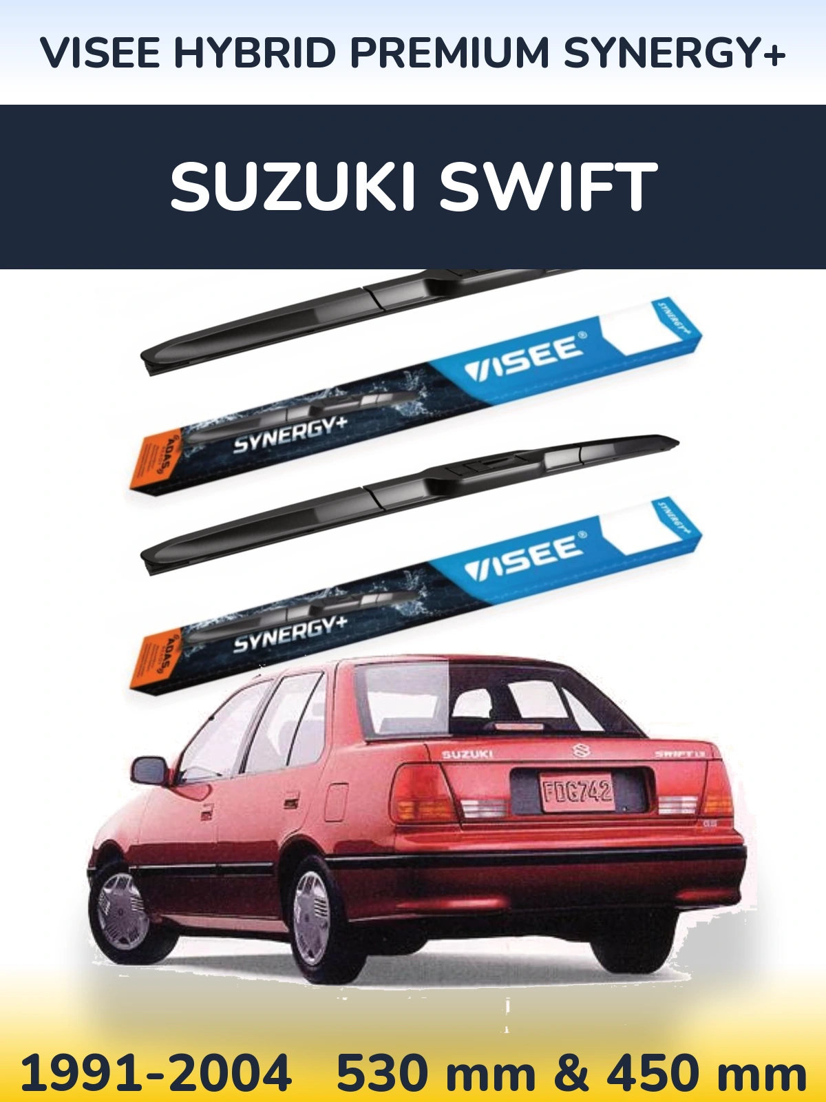 Komplet przednich wycieraczek VISEE HYBRID PREMIUM SYNERGY+ 530 & 450 mm do Suzuki Swift 1991-2004