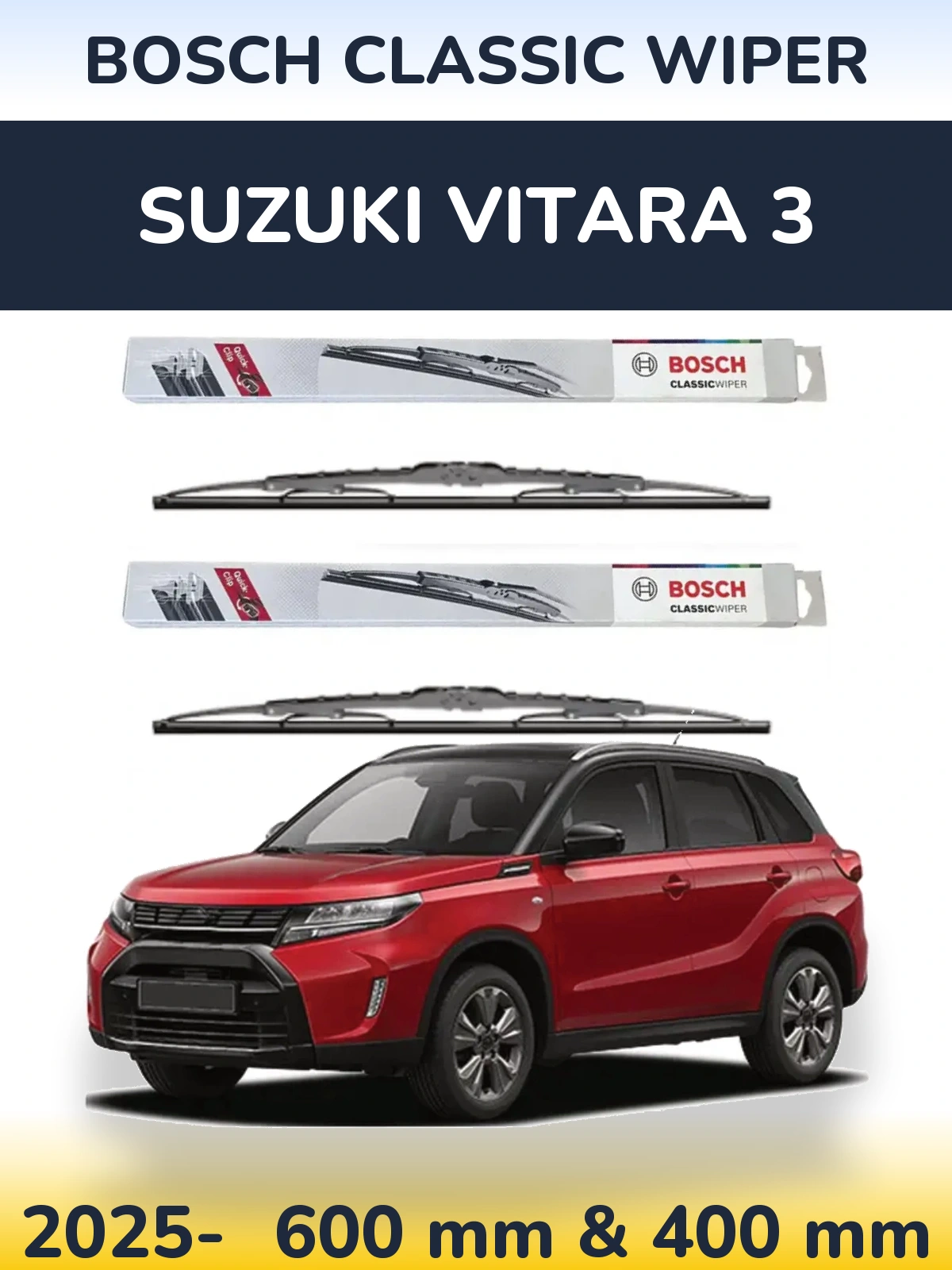 Комплект передніх щіток BOSCH Classic Wiper 600 & 400 мм для Suzuki Vitara 3 2025-2026