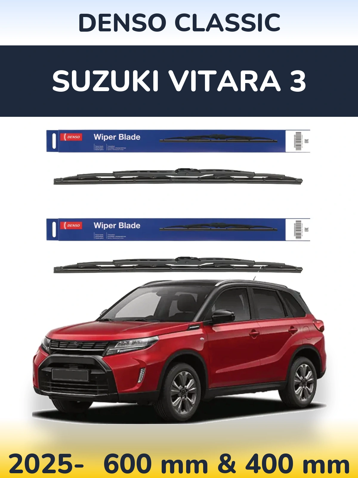 Front wiper blade set Denso Classic 600 & 400 mm for Suzuki Vitara 3 2025-2026