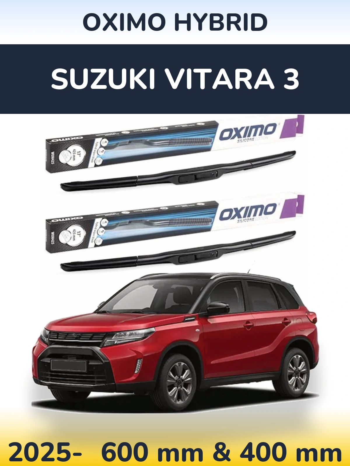 Комплект передних дворников Oximo Hybrid 600 & 400 мм для Suzuki Vitara 3 2025-2026