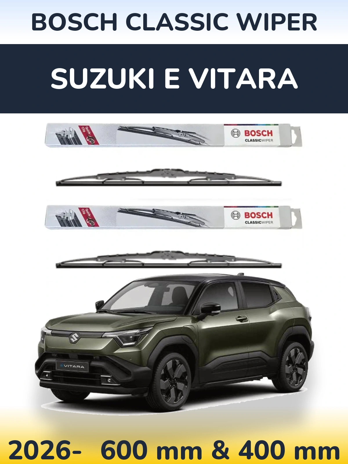 Комплект передних дворников BOSCH Classic Wiper 600 & 400 мм для Suzuki e Vitara 2026-2026