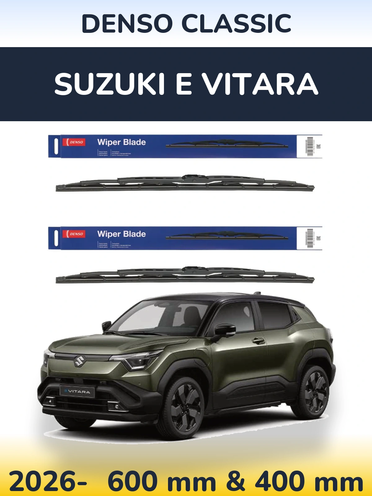 Front wiper blade set Denso Classic 600 & 400 mm for Suzuki e Vitara 2026-2026