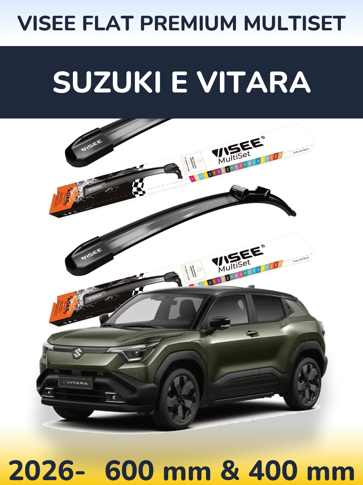 Комплект передних дворников VISEE FLAT PREMIUM MultiSet 600 & 400 мм для Suzuki e Vitara 2026-2026