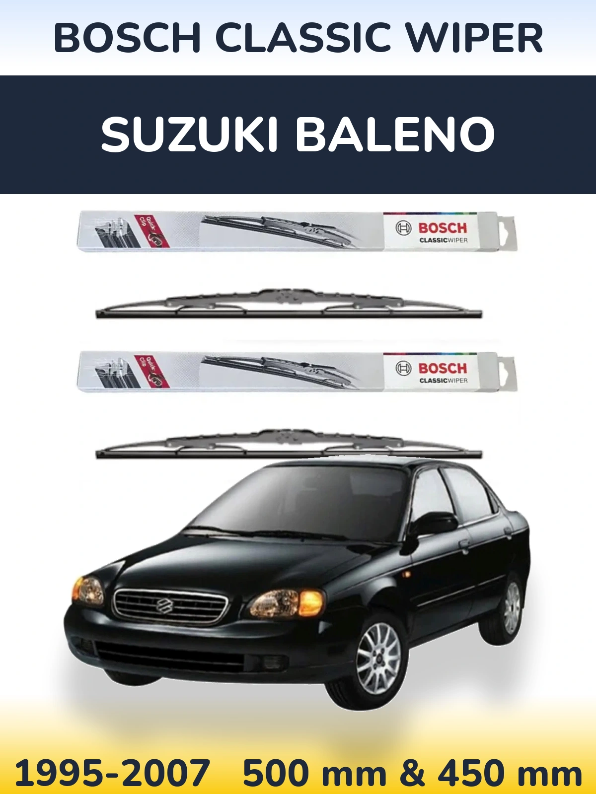 Комплект передних дворников BOSCH Classic Wiper 500 & 450 мм для Suzuki Baleno 1995-2007
