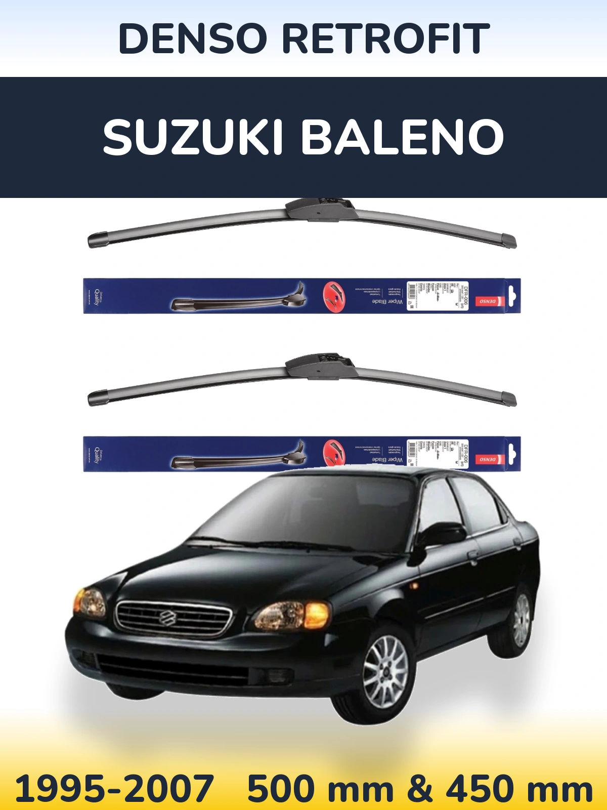 Komplet przednich wycieraczek Denso Retrofit 500 & 450 mm do Suzuki Baleno 1995-2007
