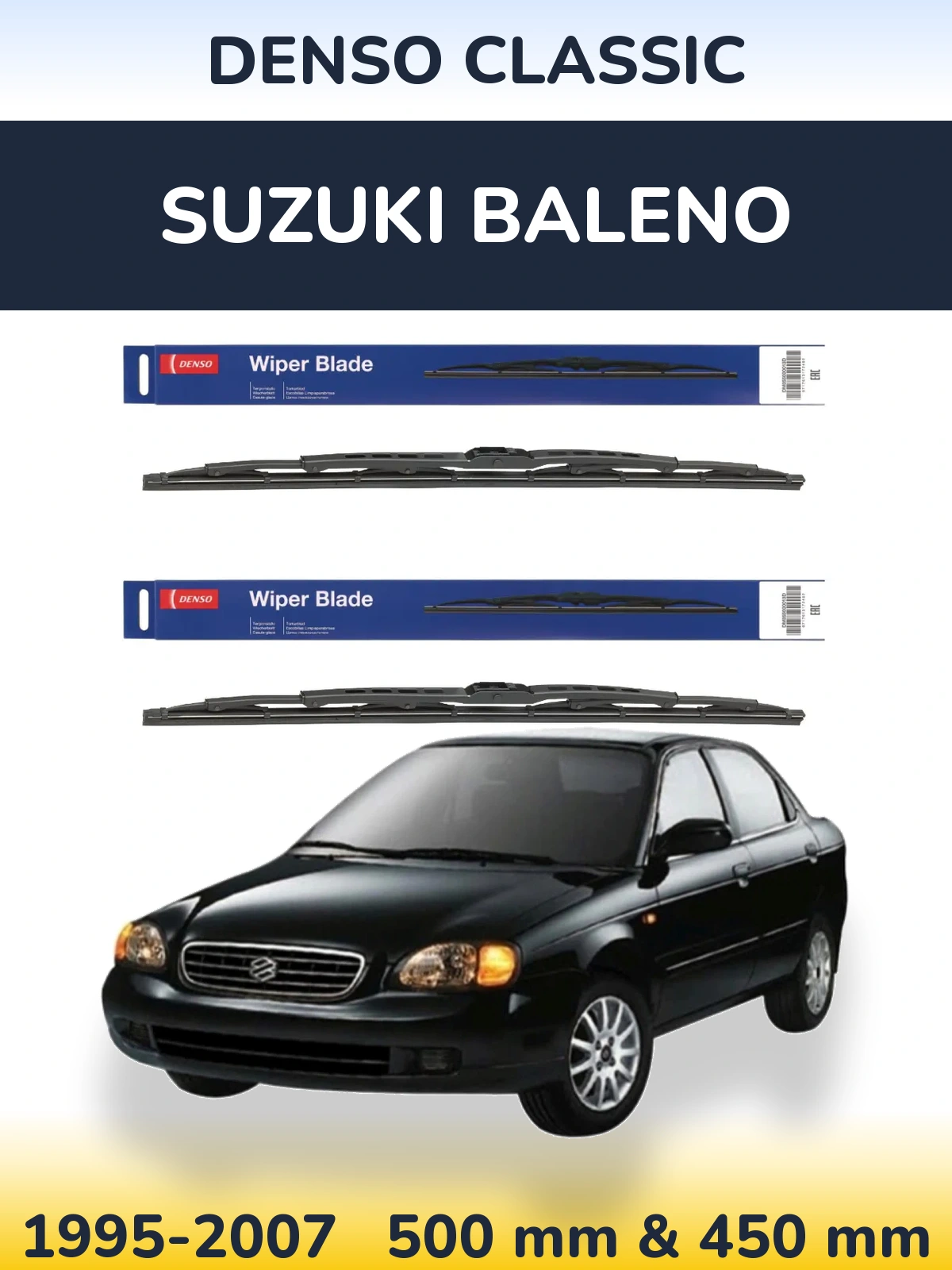 Komplet przednich wycieraczek Denso Classic 500 & 450 mm do Suzuki Baleno 1995-2007