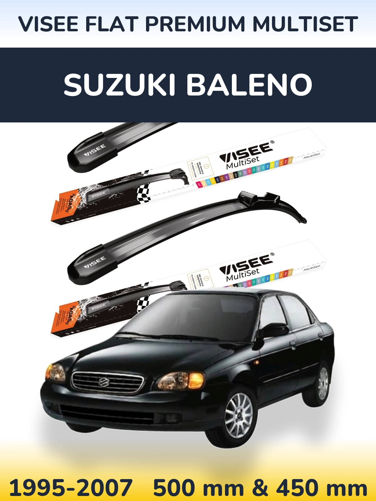 Комплект передних дворников VISEE FLAT PREMIUM MultiSet 500 & 450 мм для Suzuki Baleno 1995-2007