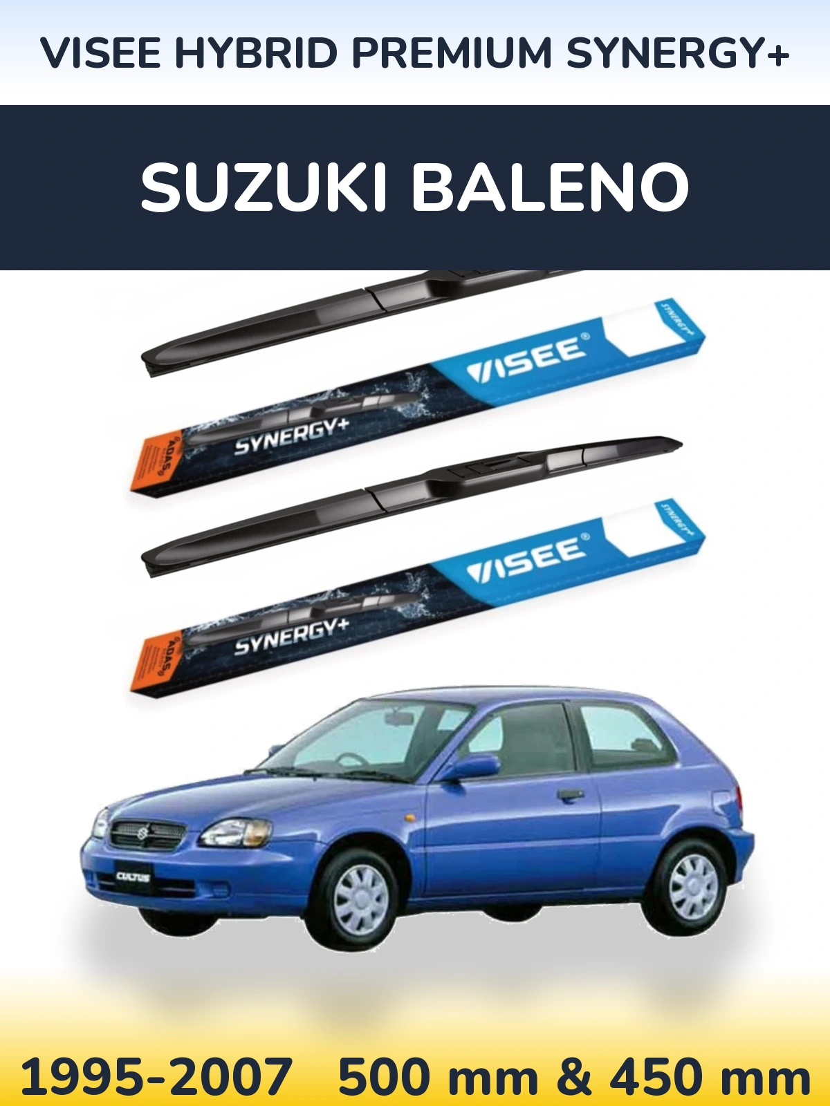 Komplet przednich wycieraczek VISEE HYBRID PREMIUM SYNERGY+ 500 & 450 mm do Suzuki Baleno 1995-2007