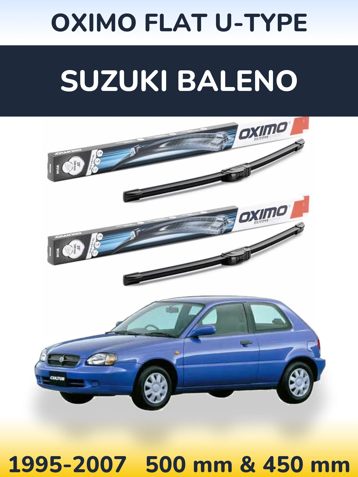 Комплект передних дворников Oximo Flat U-type 500 & 450 мм для Suzuki Baleno 1995-2007