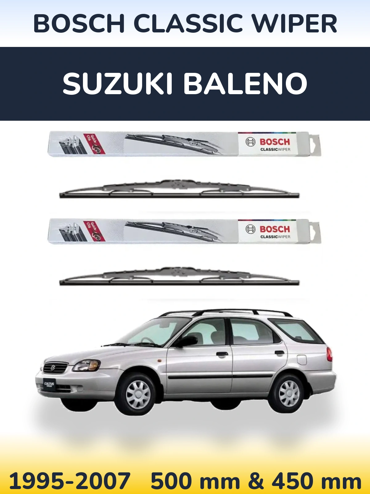 Комплект передніх щіток BOSCH Classic Wiper 500 & 450 мм для Suzuki Baleno 1995-2007