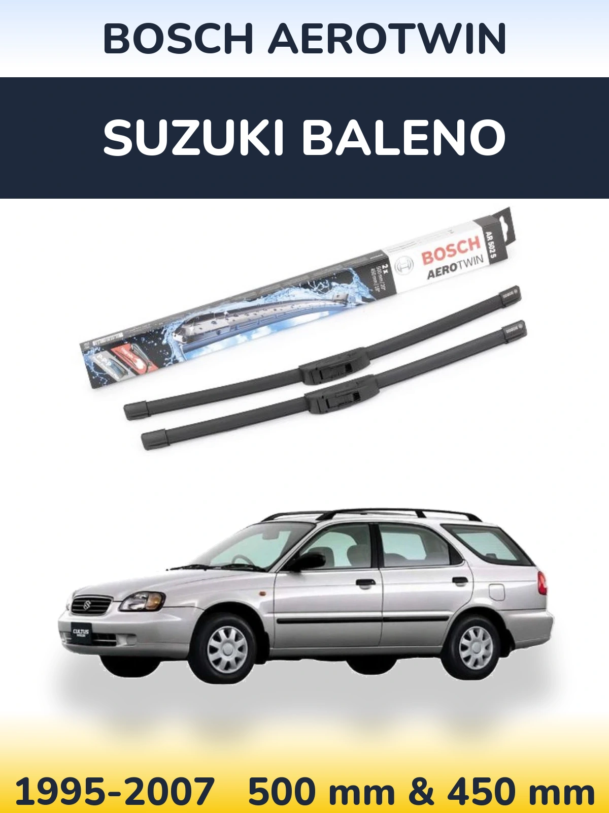 Комплект передніх щіток BOSCH AeroTwin 500 & 450 мм для Suzuki Baleno 1995-2007