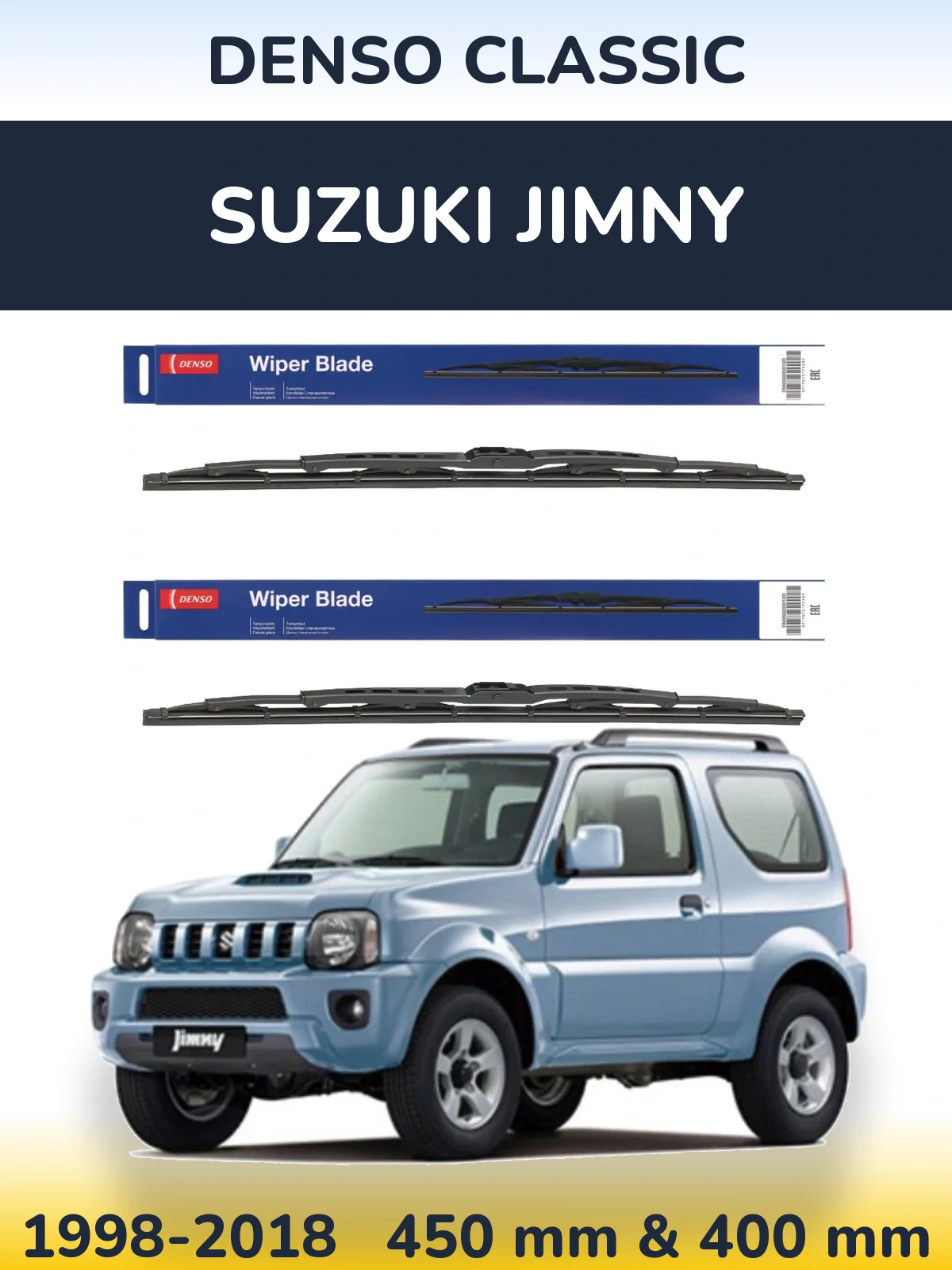 Front wiper blade set Denso Classic 450 & 400 mm for Suzuki Jimny 1998-2018