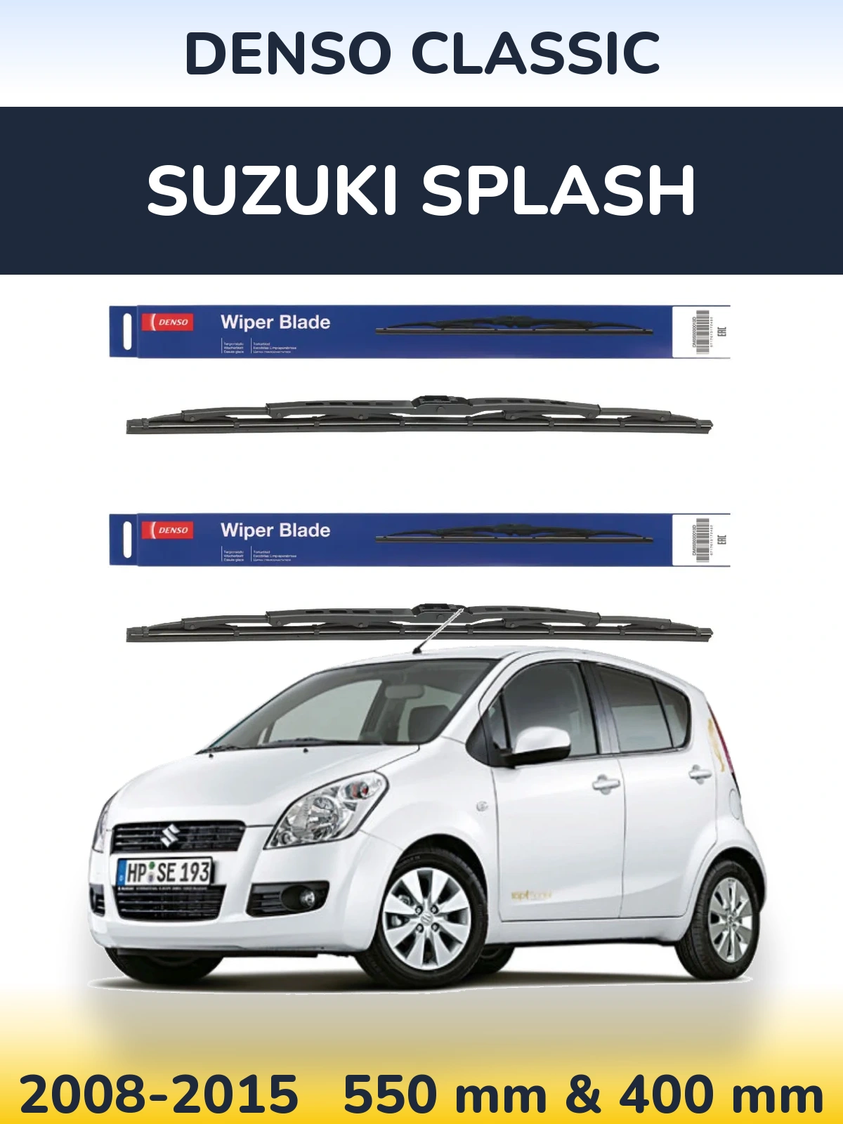 Front wiper blade set Denso Classic 550 & 400 mm for Suzuki Splash 2008-2015