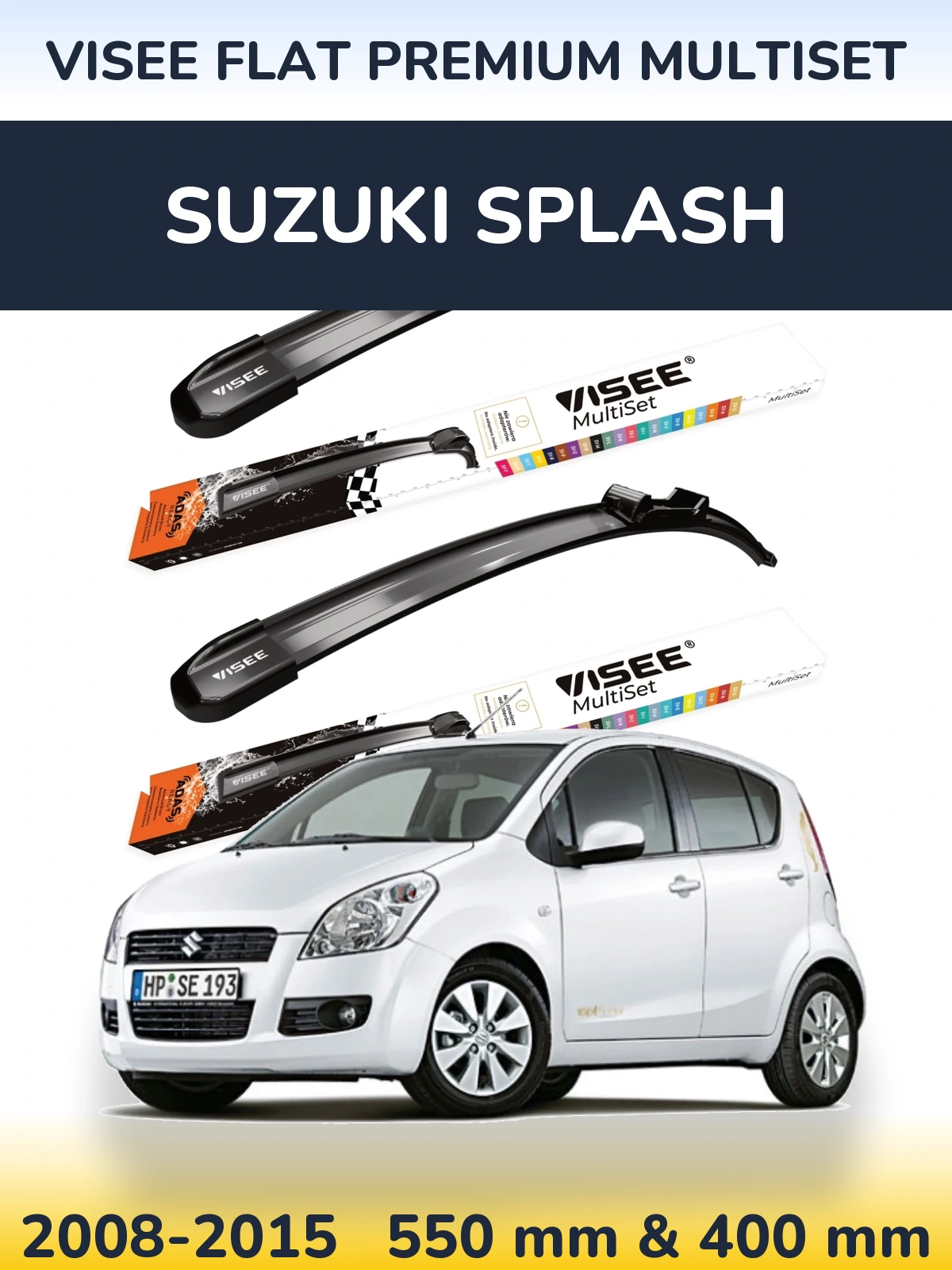 Komplet przednich wycieraczek VISEE FLAT PREMIUM MultiSet 550 & 400 mm do Suzuki Splash 2008-2015