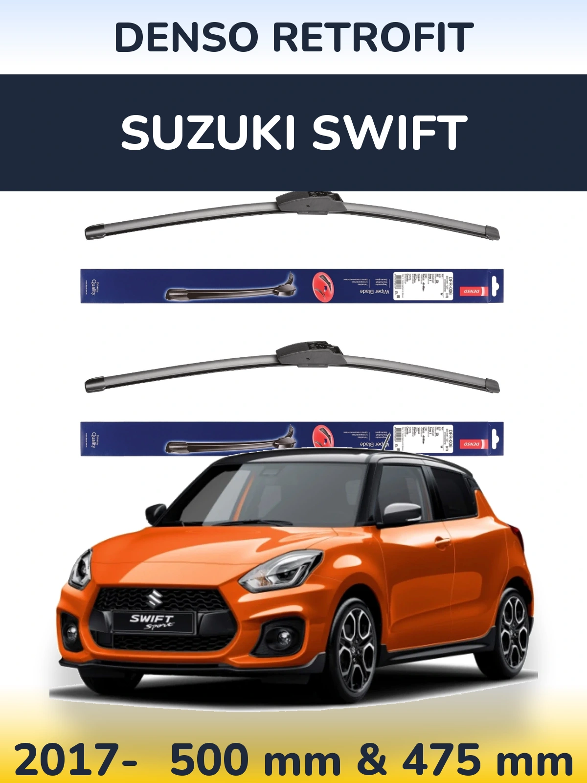 Komplet przednich wycieraczek Denso Retrofit 500 & 475 mm do Suzuki Swift 2017-2026