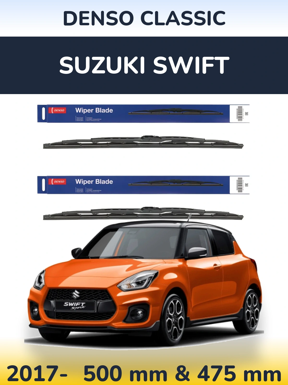 Komplet przednich wycieraczek Denso Classic 500 & 475 mm do Suzuki Swift 2017-2026