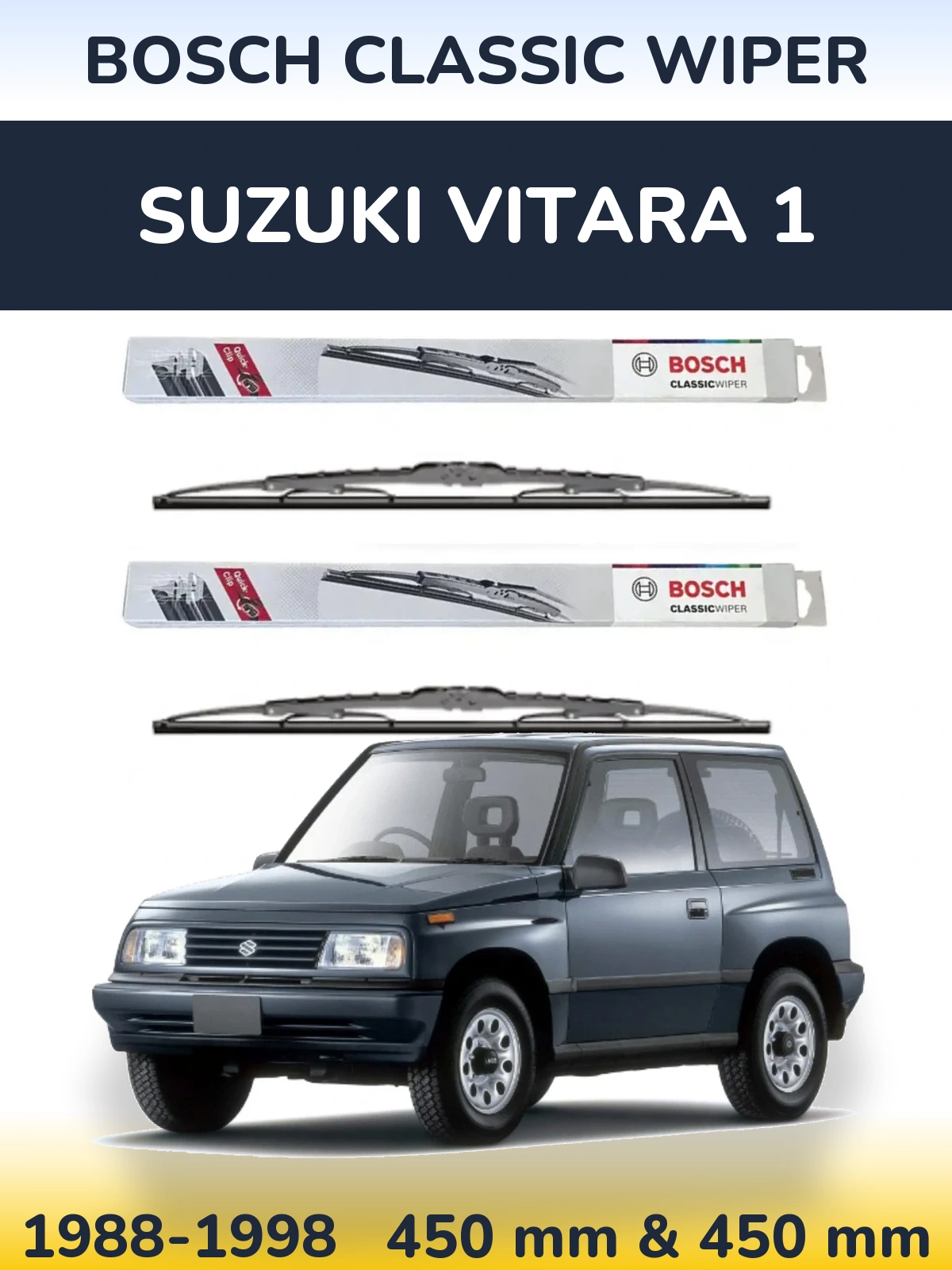 Комплект передніх щіток BOSCH Classic Wiper 450 & 450 мм для Suzuki Vitara 1 1988-1998