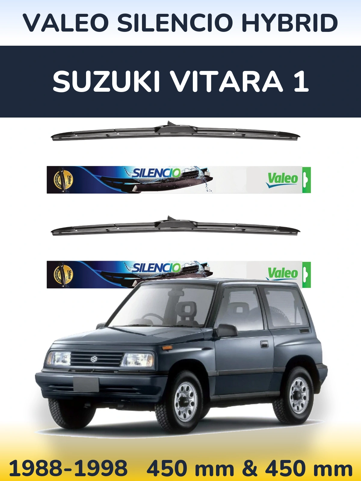 Front wiper blade set Valeo Silencio Hybrid 450 & 450 mm for Suzuki Vitara 1 1988-1998