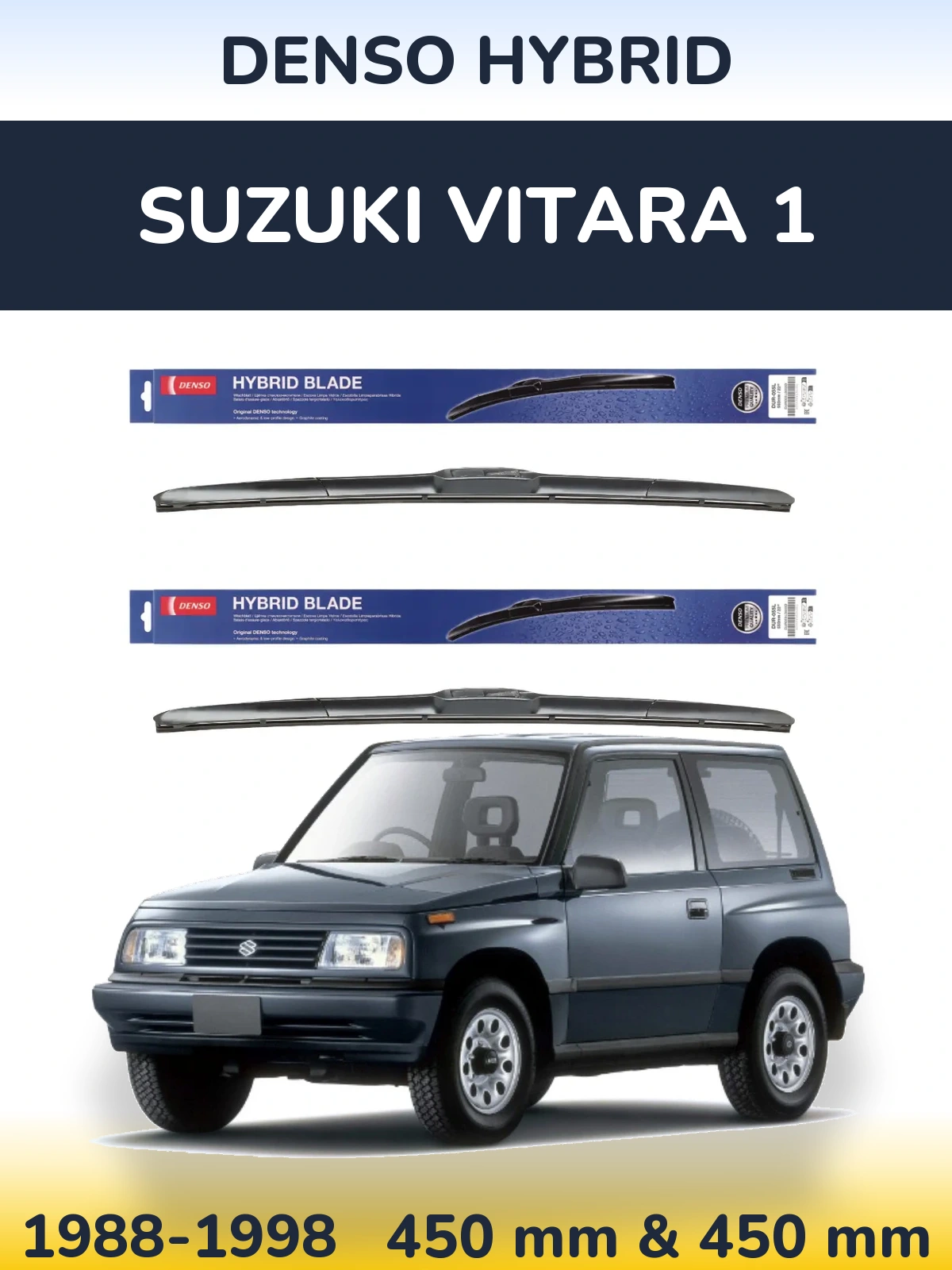 Front wiper blade set Denso Hybrid 450 & 450 mm for Suzuki Vitara 1 1988-1998