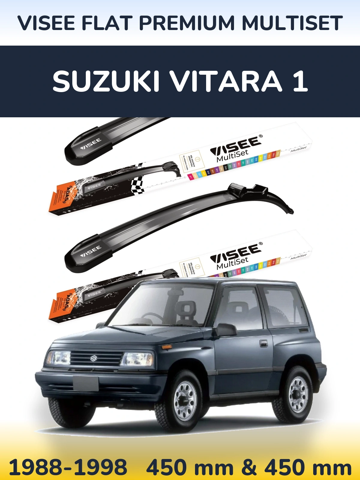 Komplet przednich wycieraczek VISEE FLAT PREMIUM MultiSet 450 & 450 mm do Suzuki Vitara 1 1988-1998