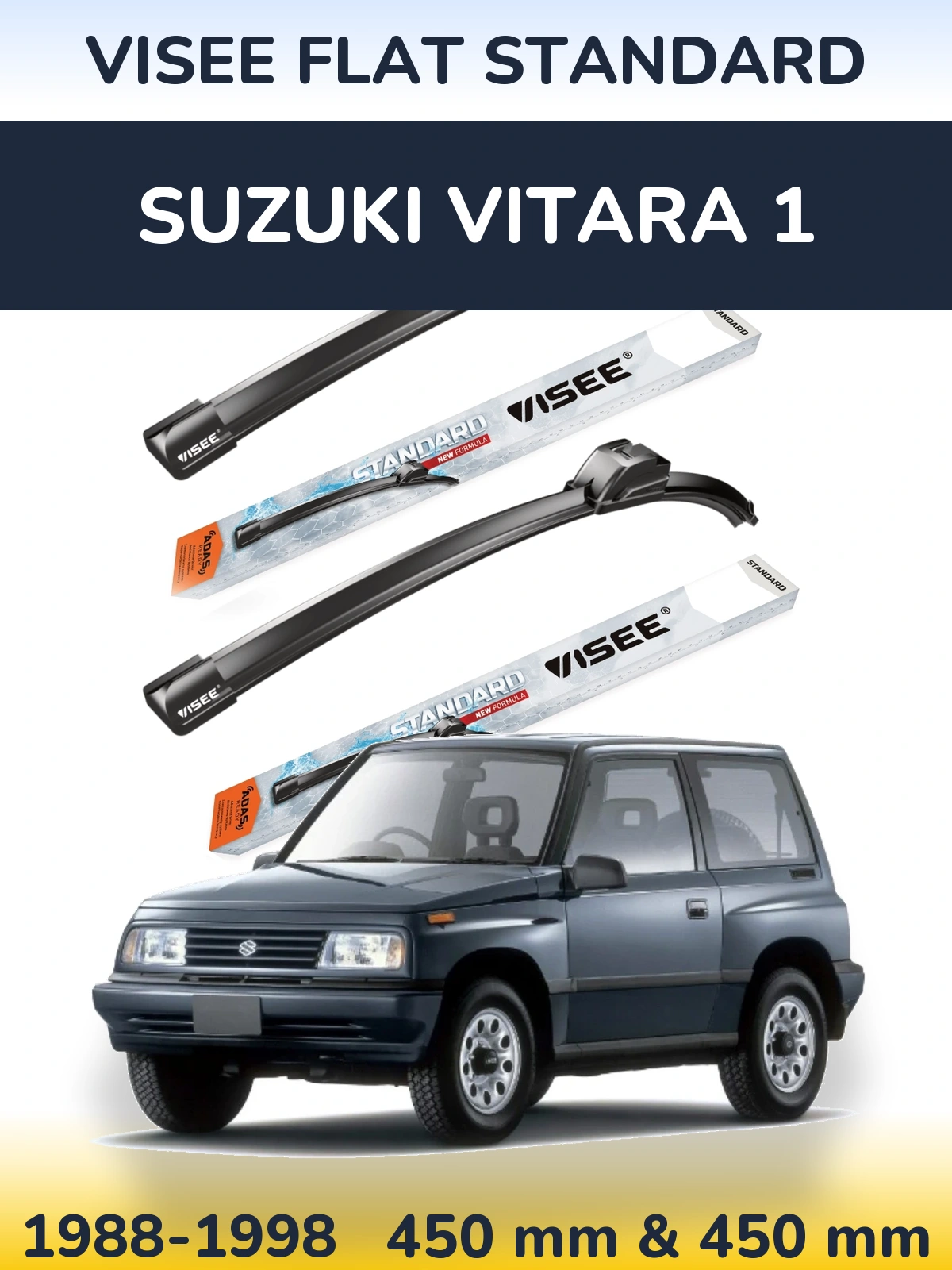 Komplet przednich wycieraczek VISEE FLAT STANDARD 450 & 450 mm do Suzuki Vitara 1 1988-1998