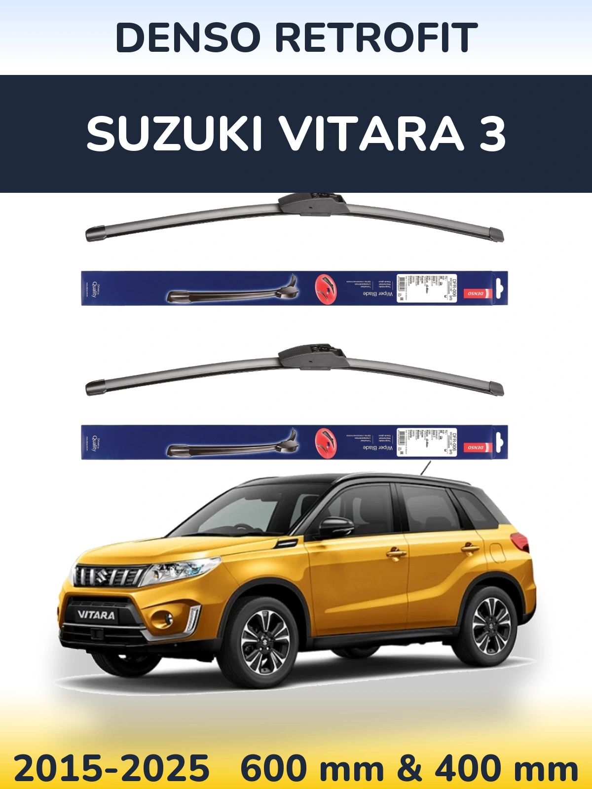 Komplet przednich wycieraczek Denso Retrofit 600 & 400 mm do Suzuki Vitara 3 2015-2025