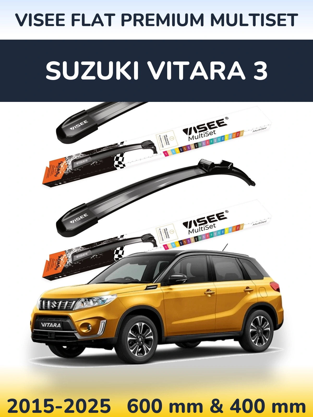 Komplet przednich wycieraczek VISEE FLAT PREMIUM MultiSet 600 & 400 mm do Suzuki Vitara 3 2015-2025