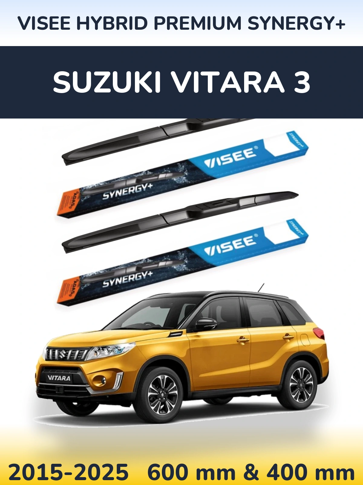 Komplet przednich wycieraczek VISEE HYBRID PREMIUM SYNERGY+ 600 & 400 mm do Suzuki Vitara 3 2015-2025