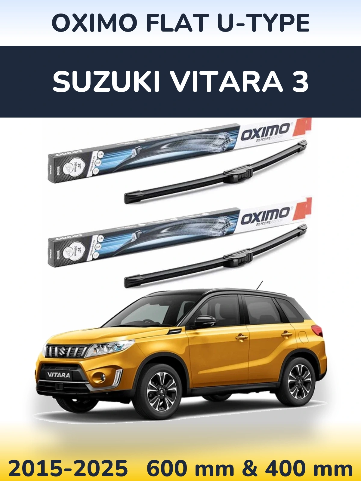 Front wiper blade set Oximo Flat U-type 600 & 400 mm for Suzuki Vitara 3 2015-2025