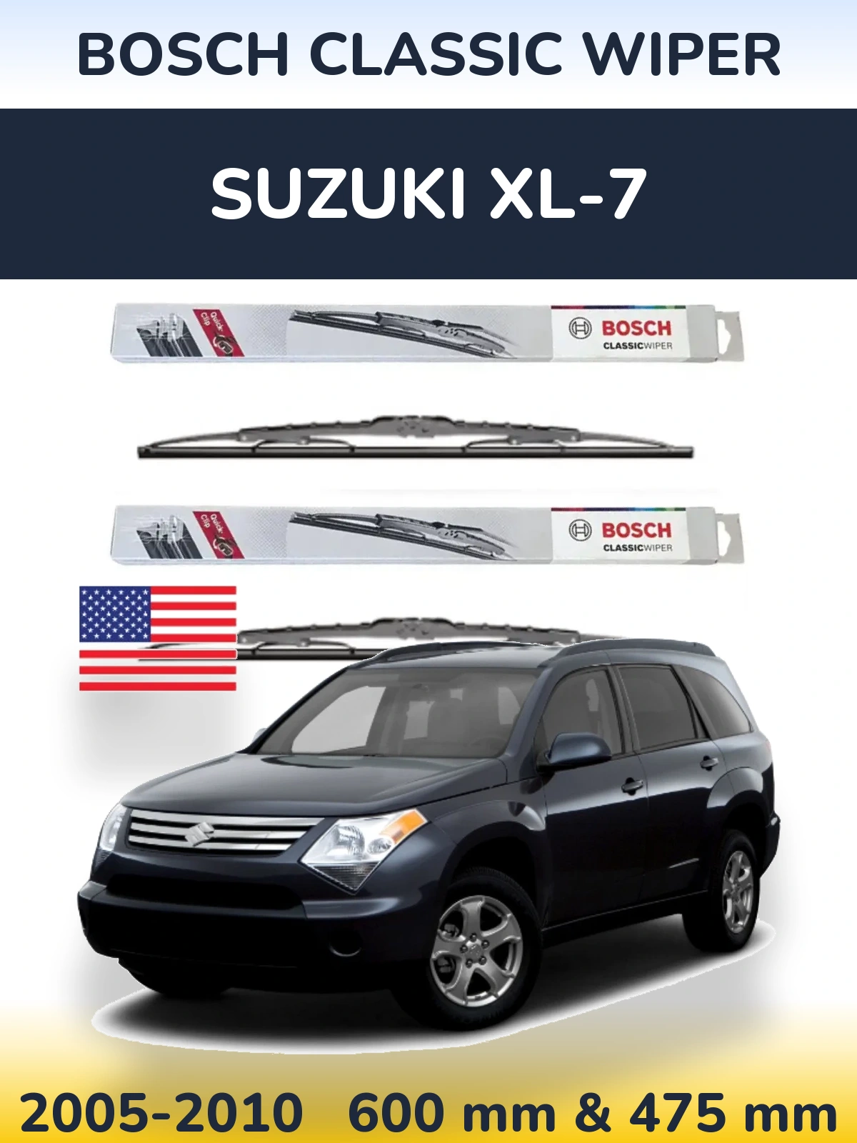 Комплект передних дворников BOSCH Classic Wiper 600 & 475 мм для Suzuki XL-7 2005-2010