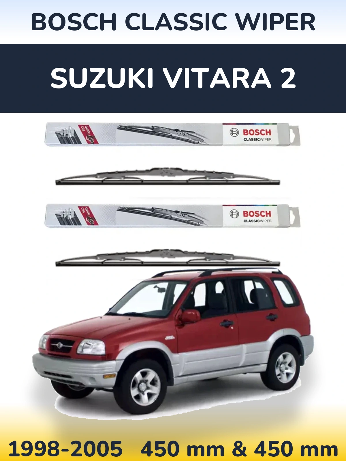 Front wiper blade set BOSCH Classic Wiper 450 & 450 mm for Suzuki Vitara 2 1998-2005