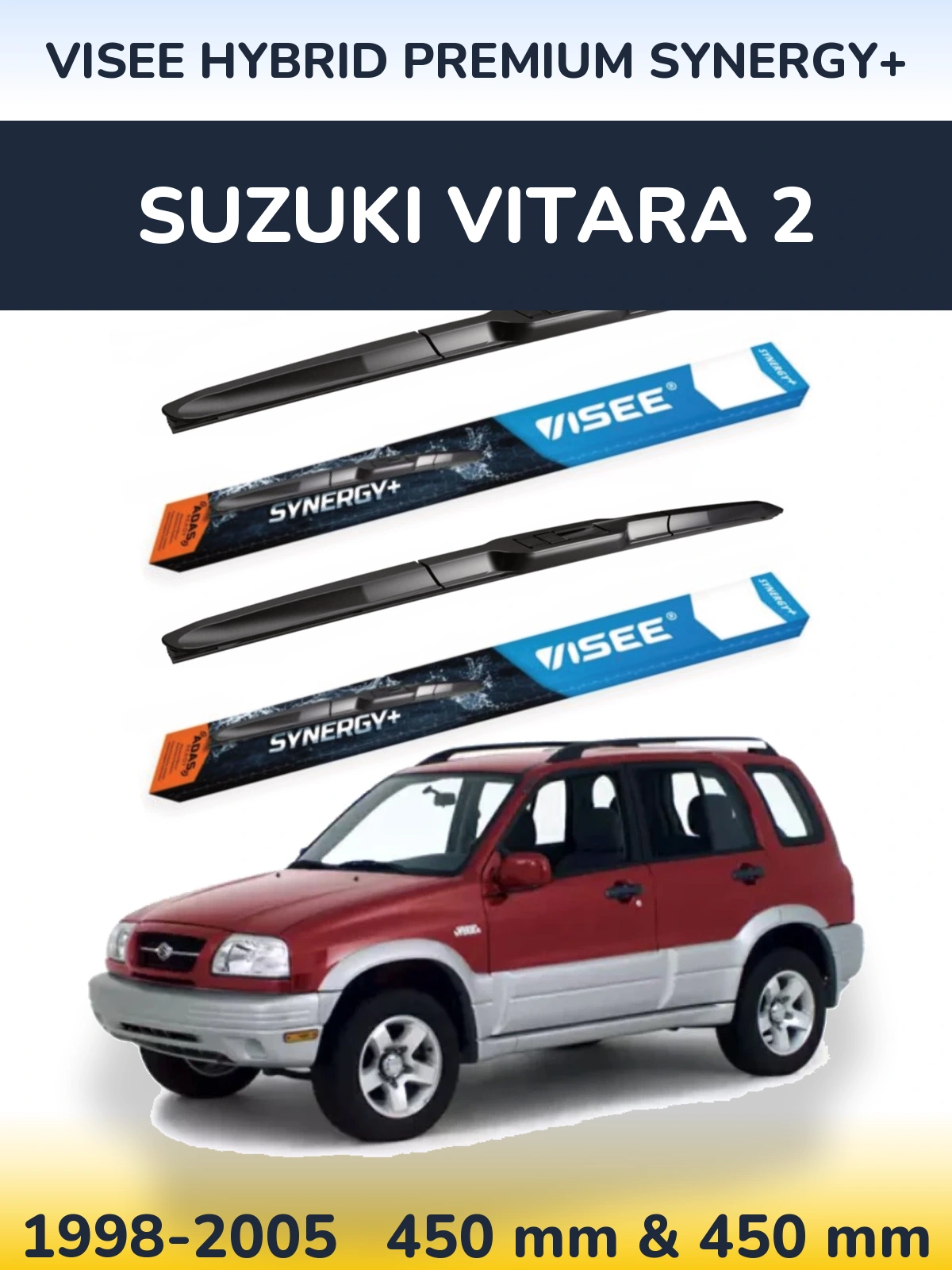 Front wiper blade set VISEE HYBRID PREMIUM SYNERGY+ 450 & 450 mm for Suzuki Vitara 2 1998-2005